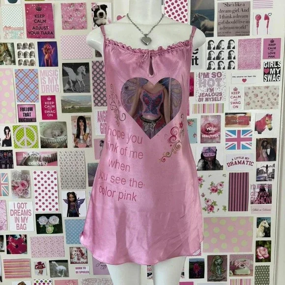 y2k la senza pink satin graphic slip dress size M - Picture 6 of 7